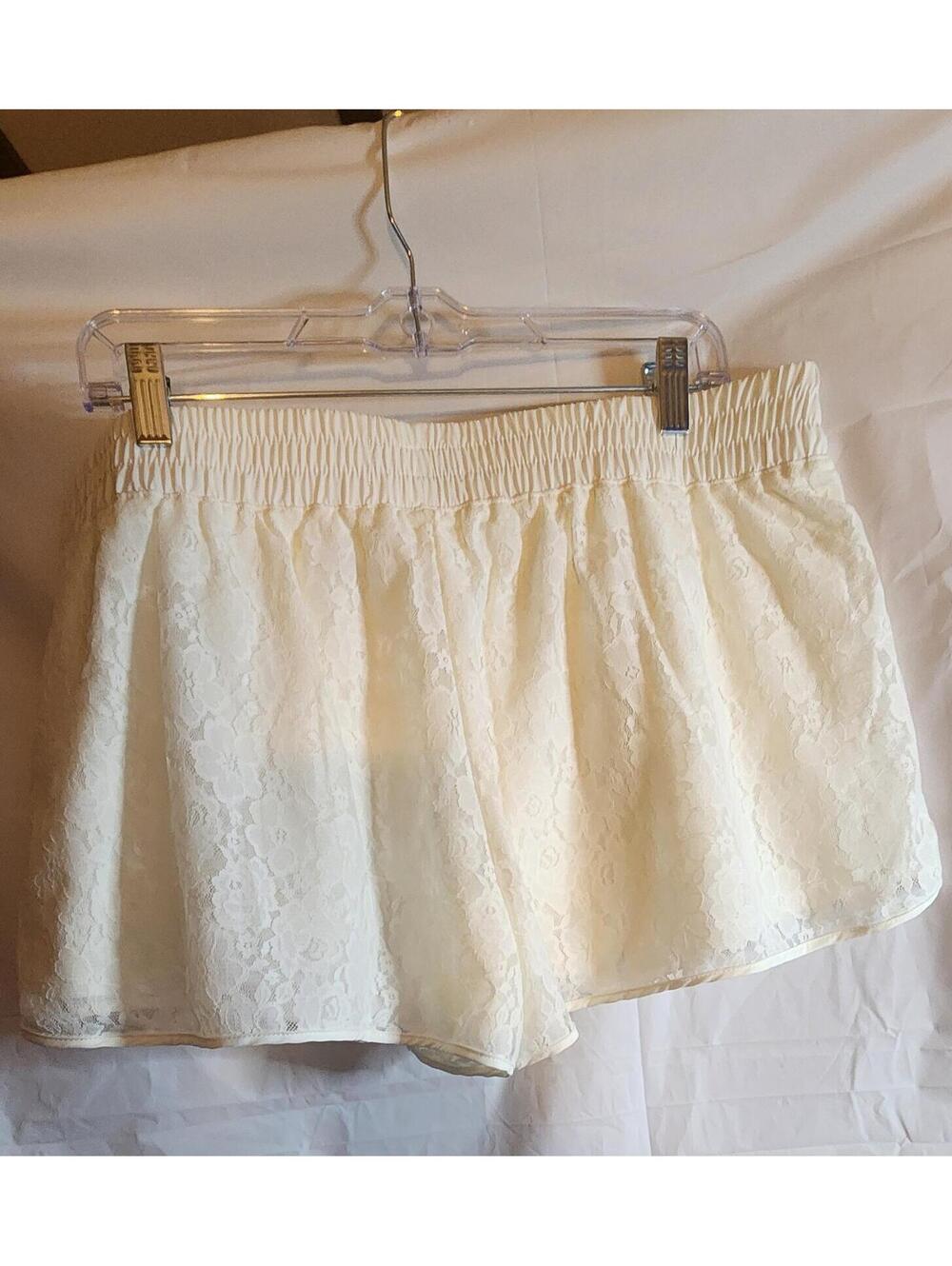 Women's White Lace Overlay Shorts with Elastic Waistband
